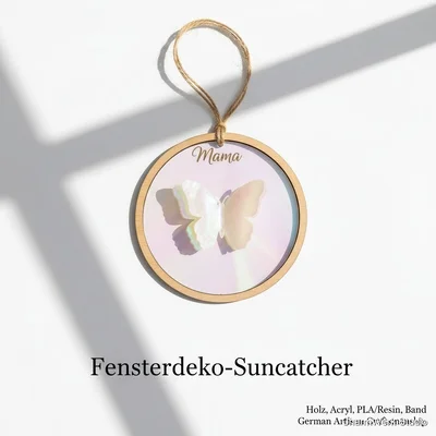 Fensterdeko-Suncatcher mit Holzring und 3D-Schmetterling