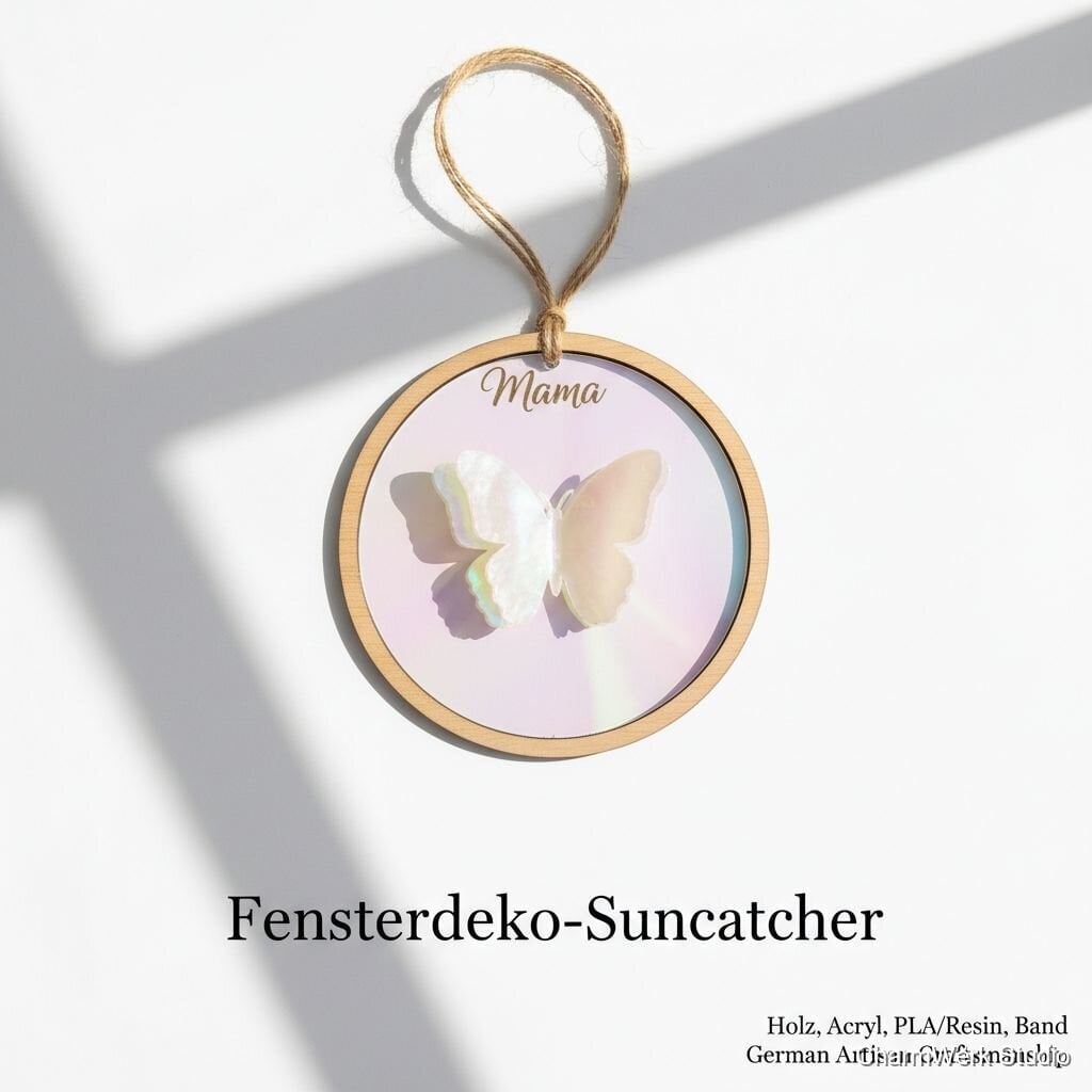 Fensterdeko-Suncatcher mit Holzring und 3D-Schmetterling