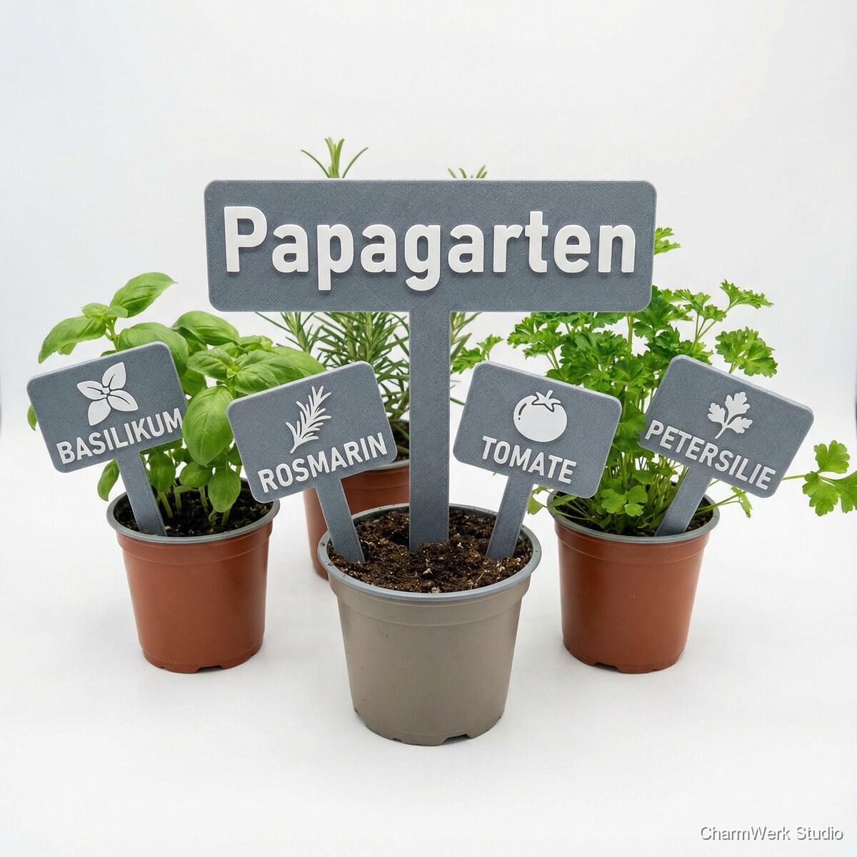 Garten-Schilder-Set als Stecksystem mit Papas Kräutern