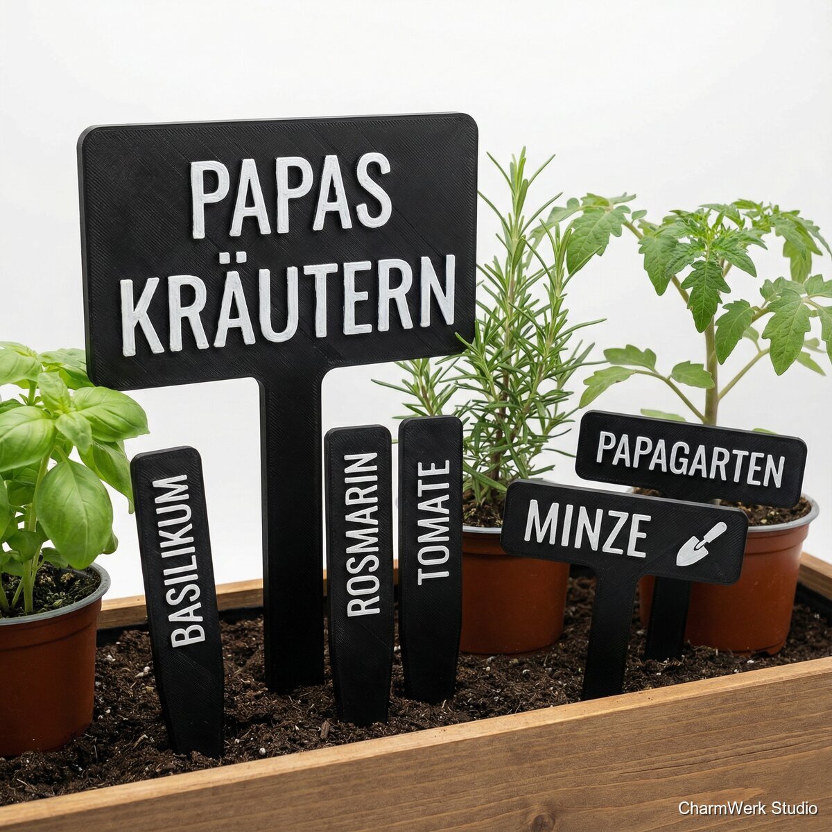 Garten-Schilder-Set als Stecksystem mit Papas Kräutern - Seitenansicht