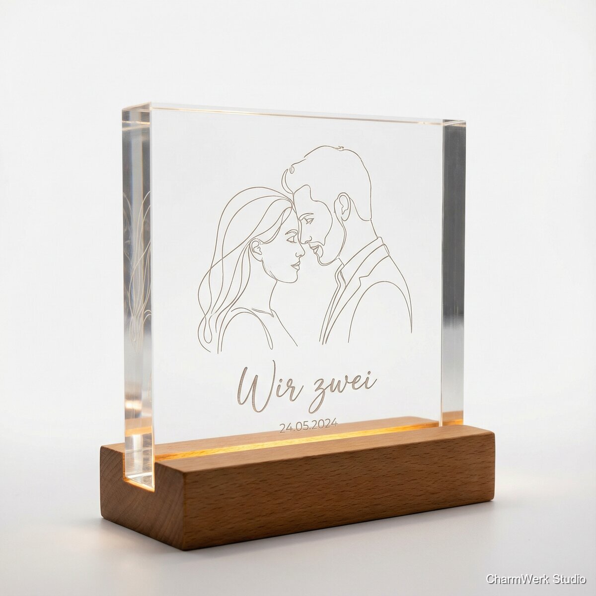 Acryl-„Wir zwei“-Portrait als Liniengravur - Seitenansicht