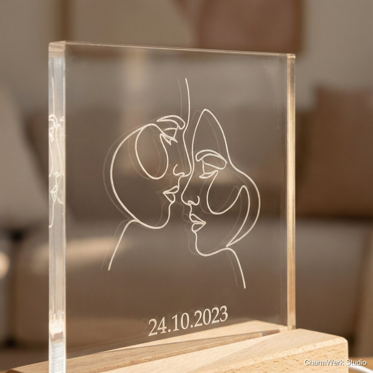 Acryl-„Wir zwei“-Portrait als Liniengravur - Detailansicht