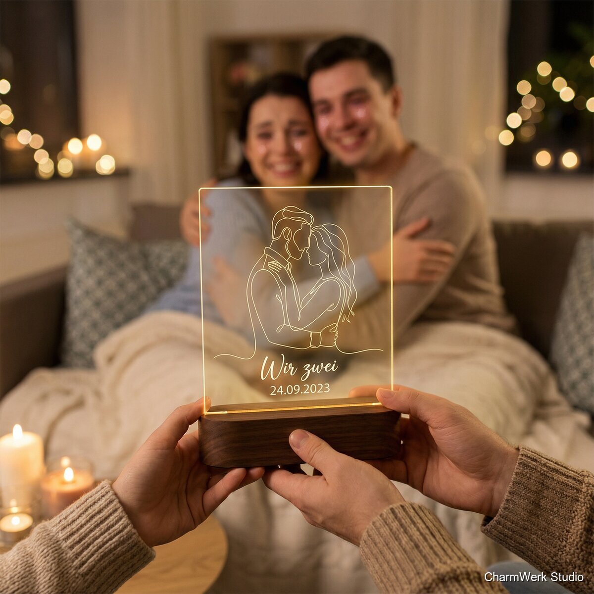 Acryl-„Wir zwei“-Portrait als Liniengravur - Lifestyle