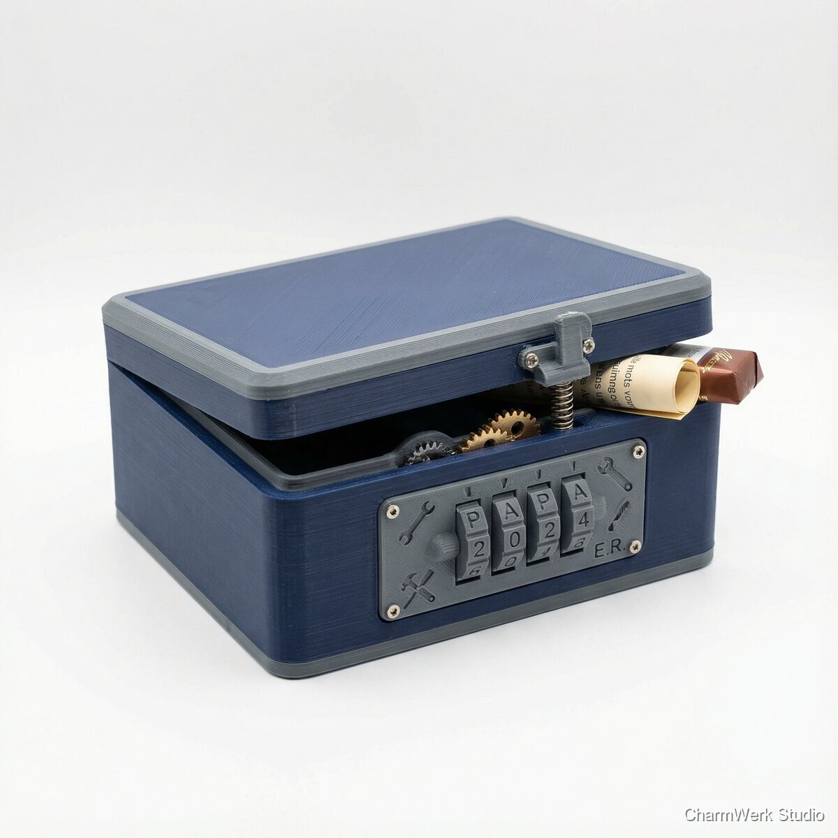 Puzzle-Box „Papa’s Geheimfach“ mit personalisiertem Code - Seitenansicht