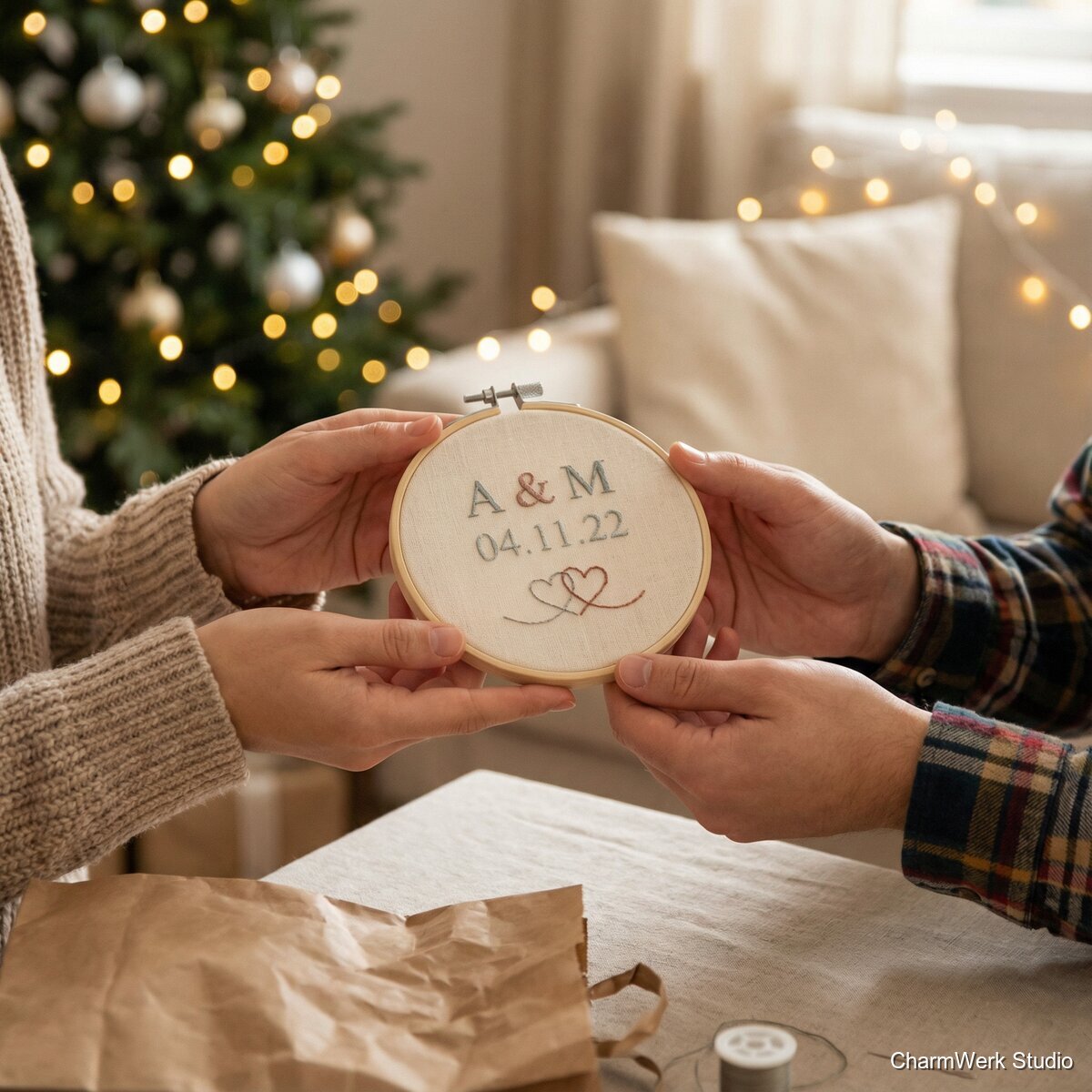 Bestickter Paar-Hoop mit eurem Kennenlern-Datum - Lifestyle