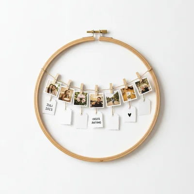 Mini-Foto-Girlande im Stickrahmen