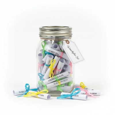 Wunschglas-Set mit 52 handgeschriebenen Botschaften