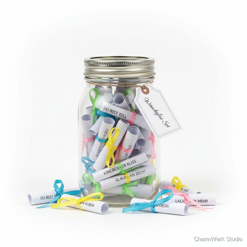 Wunschglas-Set mit 52 handgeschriebenen Botschaften