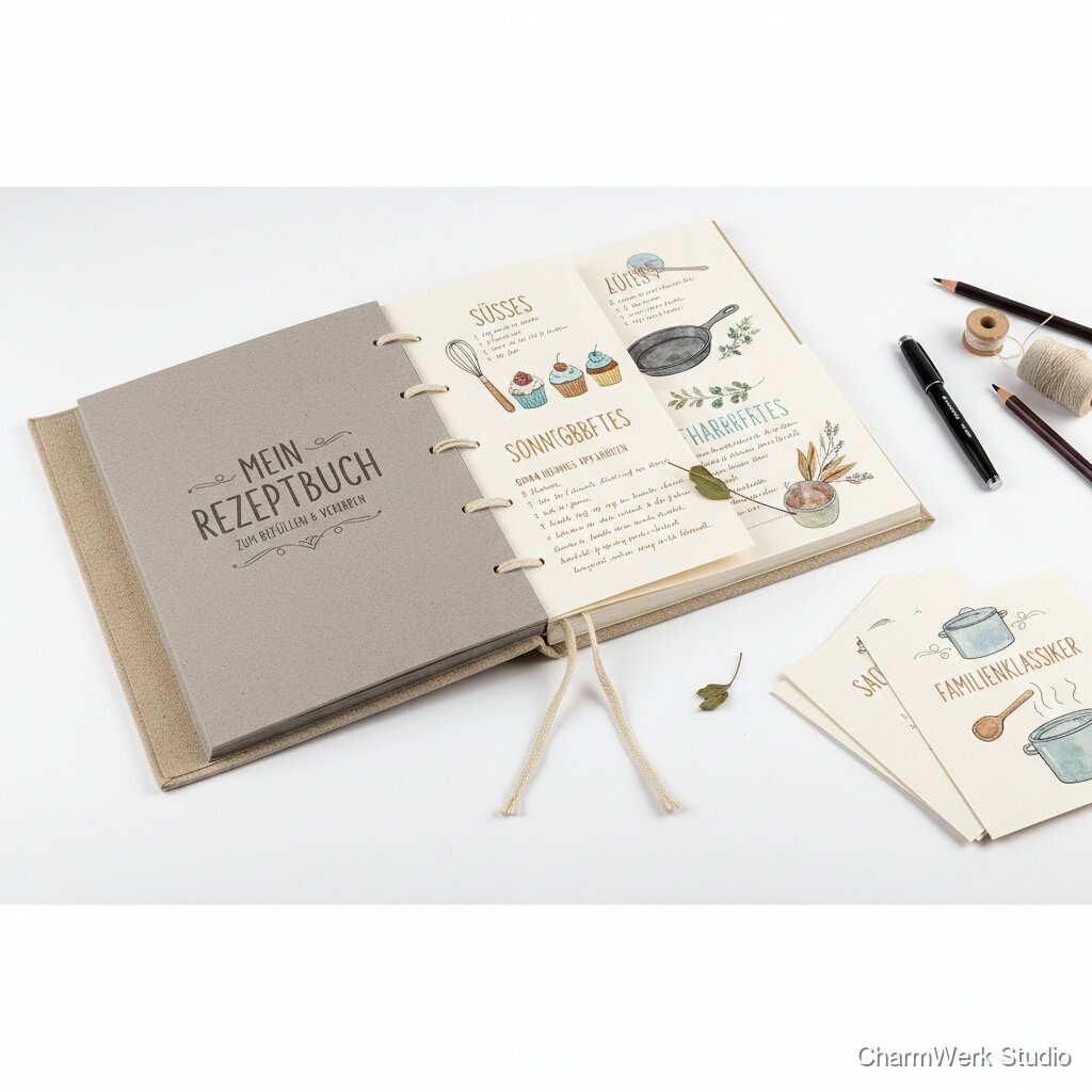 Rezeptbuch zum Befüllen mit handillustrierten Trennseiten