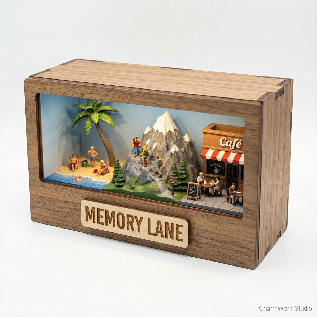 3D-gedruckte „Memory Lane“-Mini-Diorama-Box - Seitenansicht