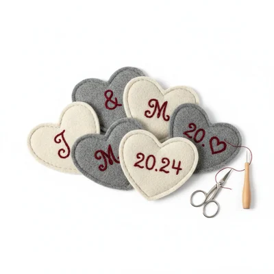 Gefilzte Herz-Untersetzer im Set mit Initialen