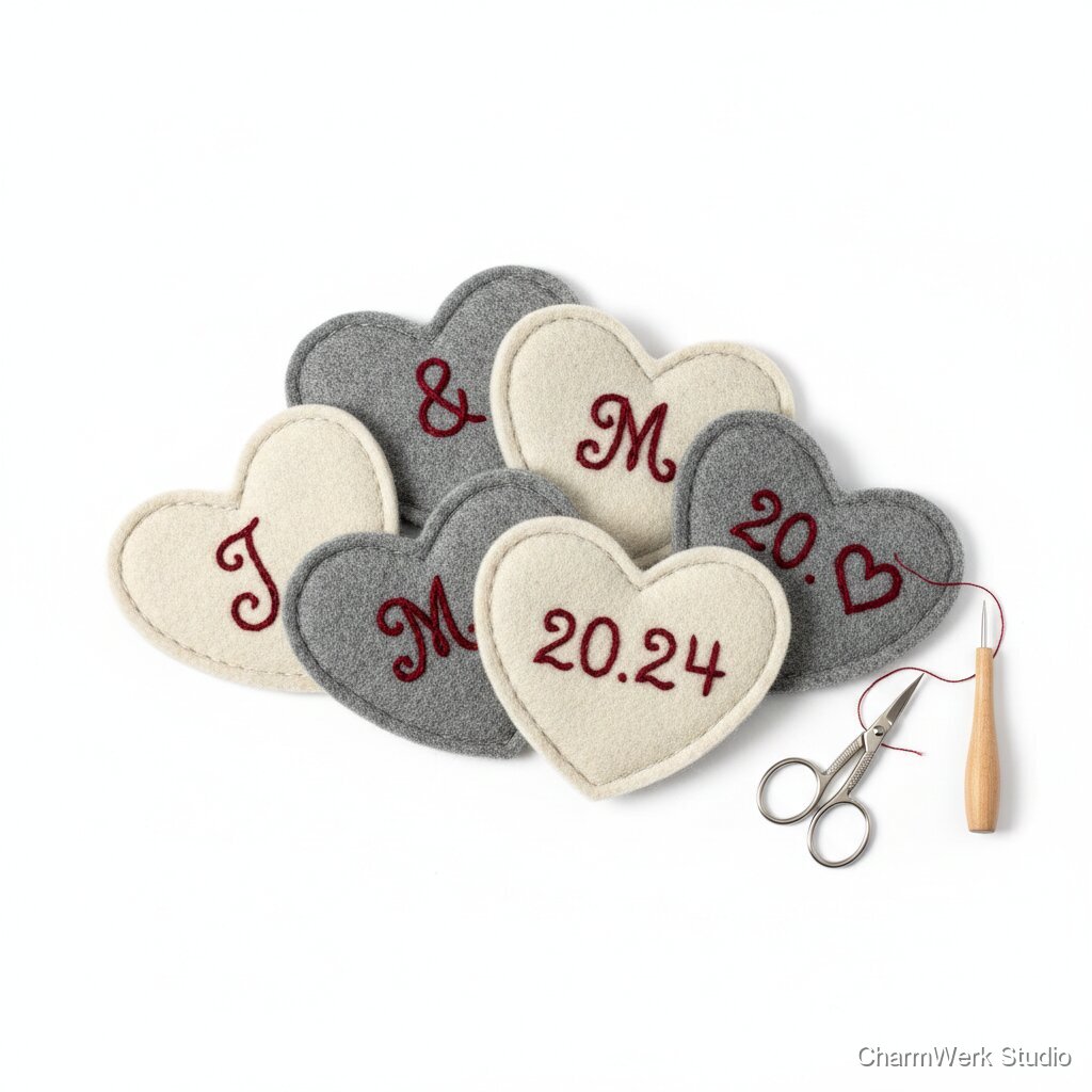 Gefilzte Herz-Untersetzer im Set mit Initialen