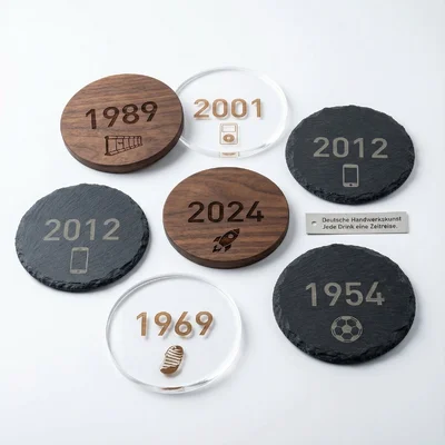 Lasergravierte Untersetzer mit Jahreszahlen-Reihe