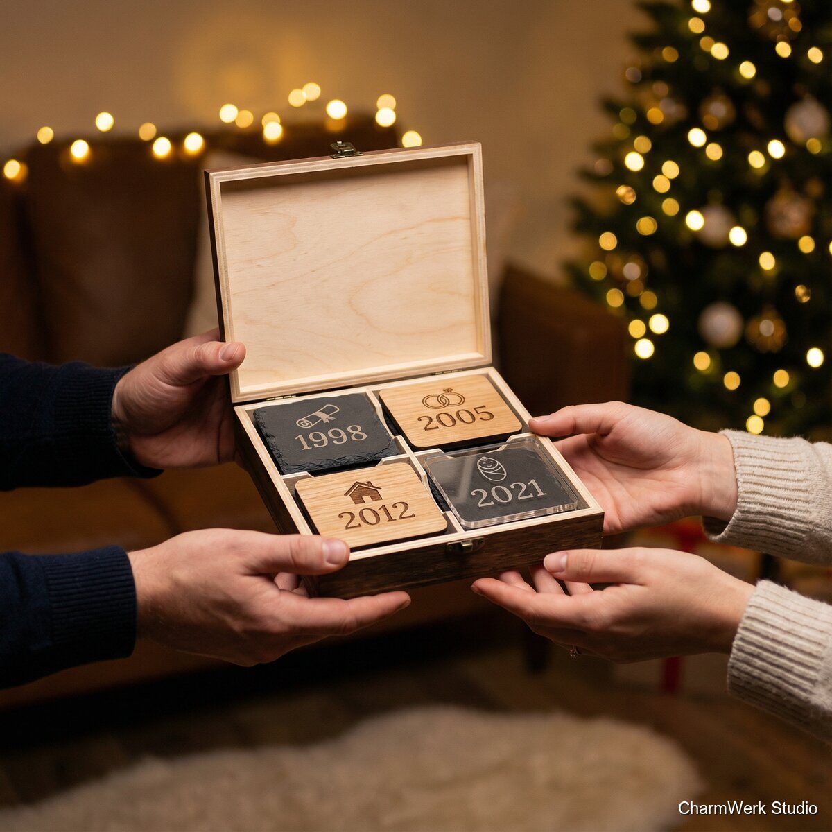 Lasergravierte Untersetzer mit Jahreszahlen-Reihe - Lifestyle