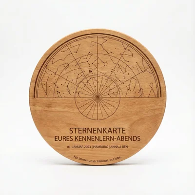 Sternenkarte eures Kennenlern-Abends auf Holz