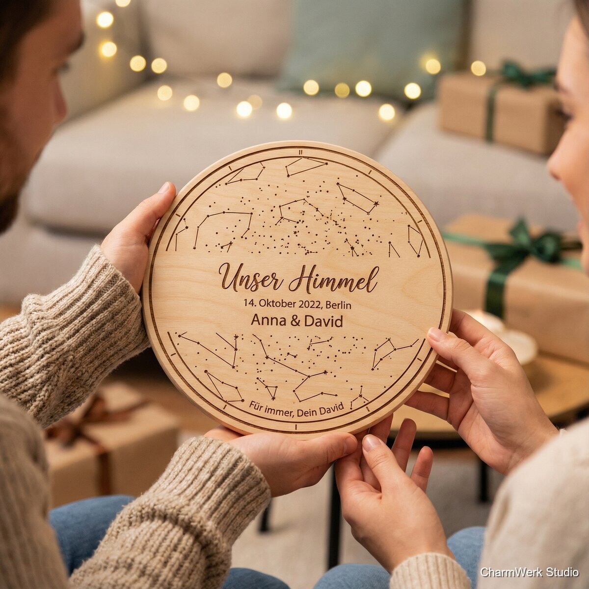 Sternenkarte eures Kennenlern-Abends auf Holz - Lifestyle