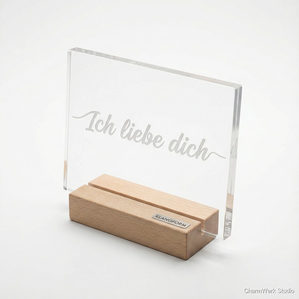 Acryl-„Soundwave“-Aufsteller mit Liebesbotschaft - Seitenansicht