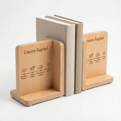 „Unsere Kapitel“-Buchstützen mit Timeline-Gravur