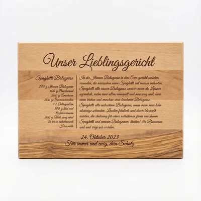 Rezeptbrett „Unser Lieblingsgericht“ mit Widmung