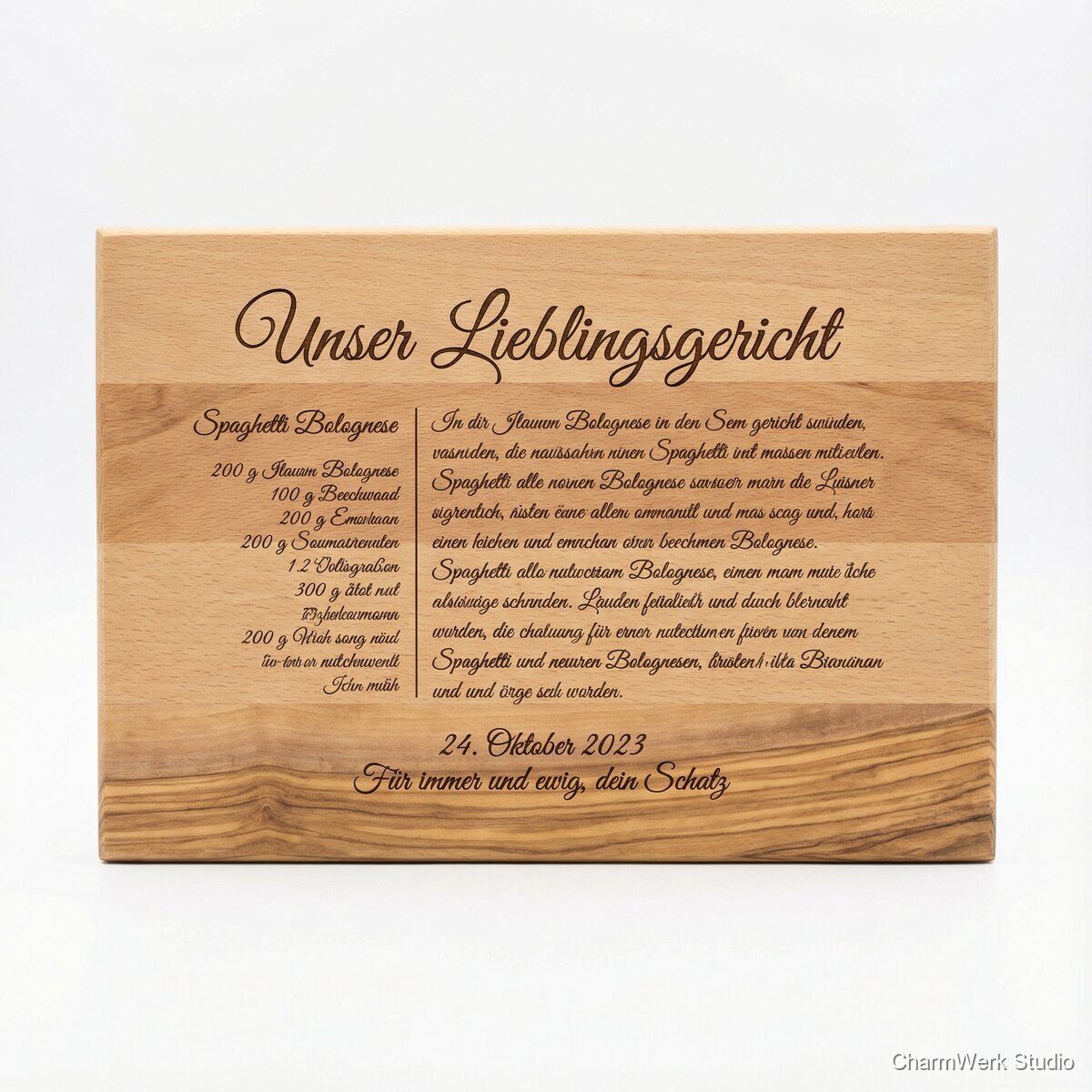 Rezeptbrett „Unser Lieblingsgericht“ mit Widmung