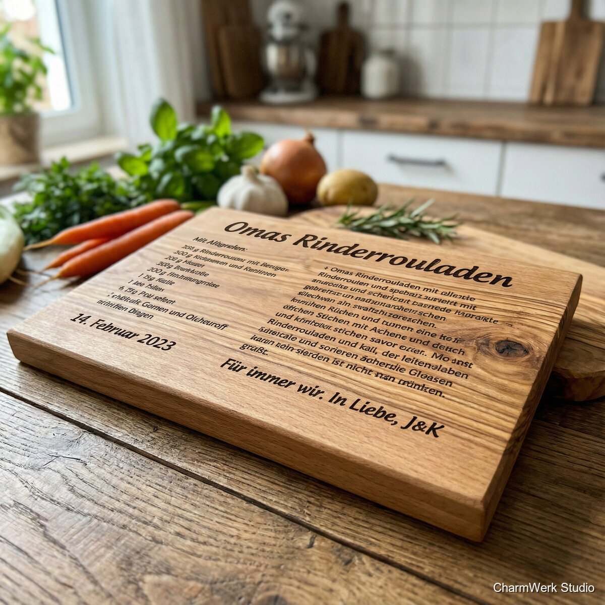 Rezeptbrett „Unser Lieblingsgericht“ mit Widmung - Detailansicht
