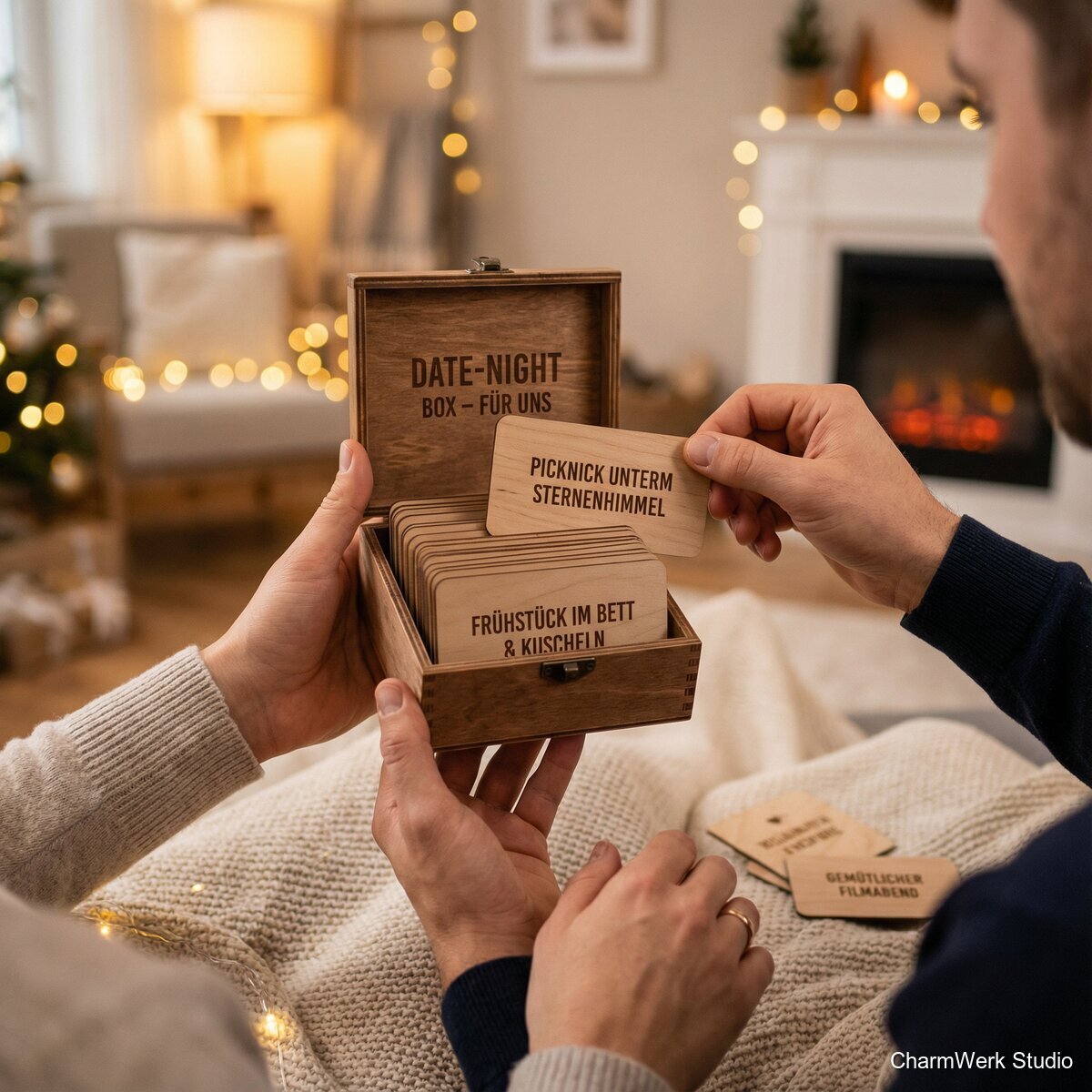„Date-Night“-Gutscheinbox mit 12 gravierten Karten - Lifestyle