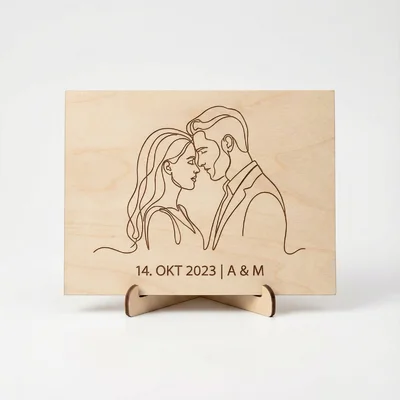 Foto-„Linienkunst“-Portrait auf Holzplatte