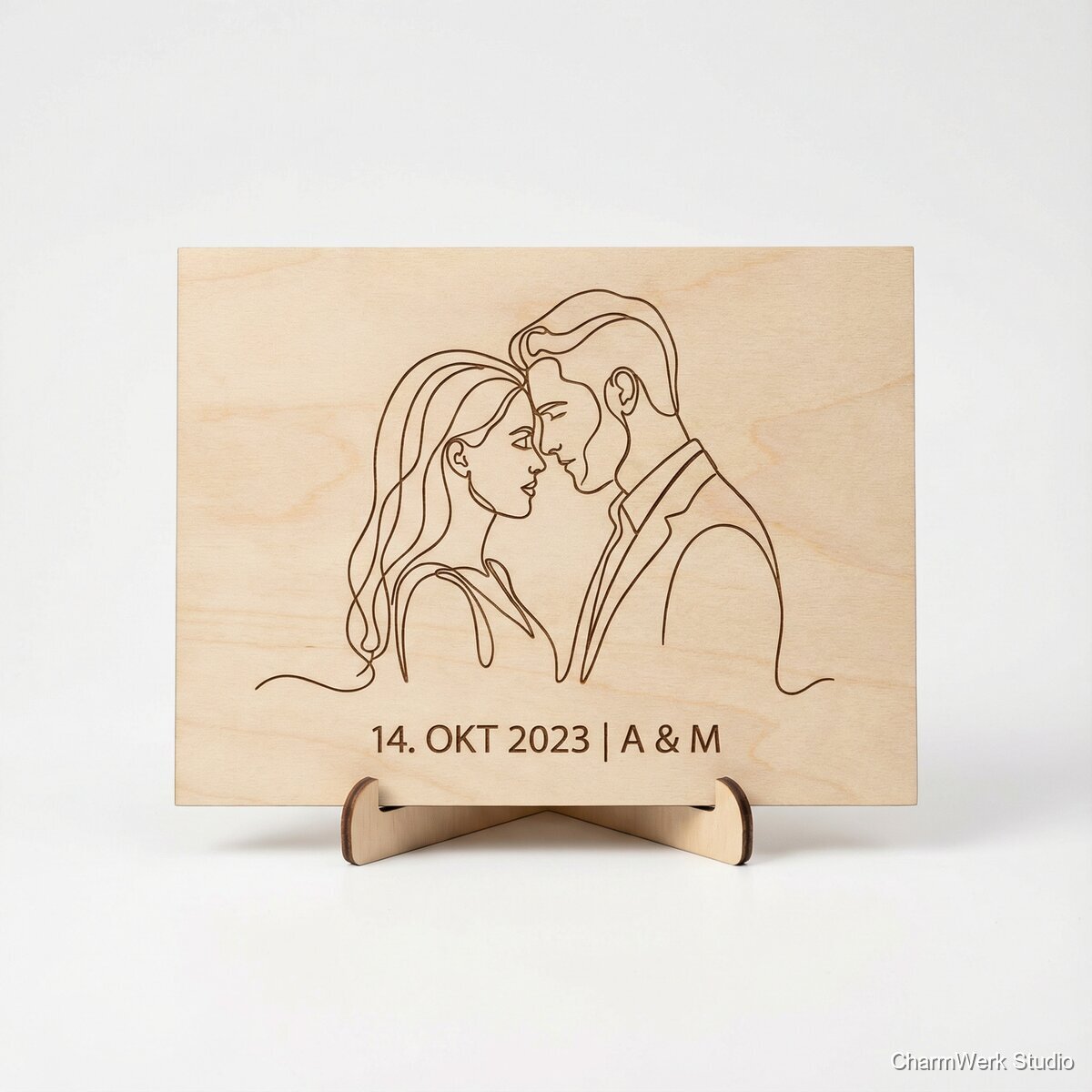 Foto-„Linienkunst“-Portrait auf Holzplatte