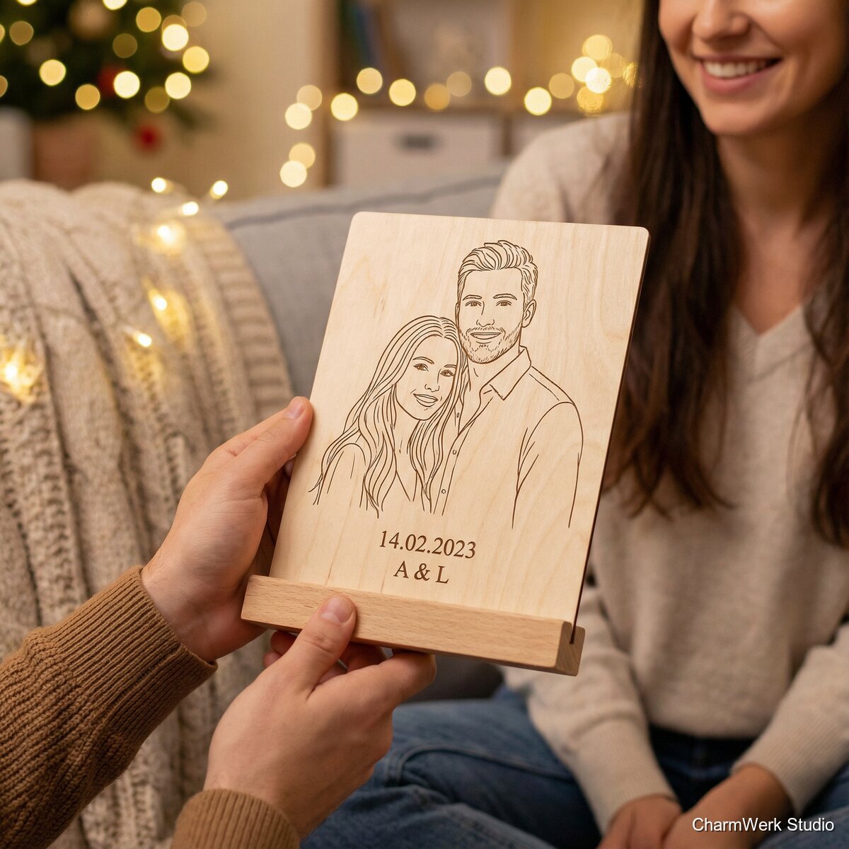 Foto-„Linienkunst“-Portrait auf Holzplatte - Lifestyle