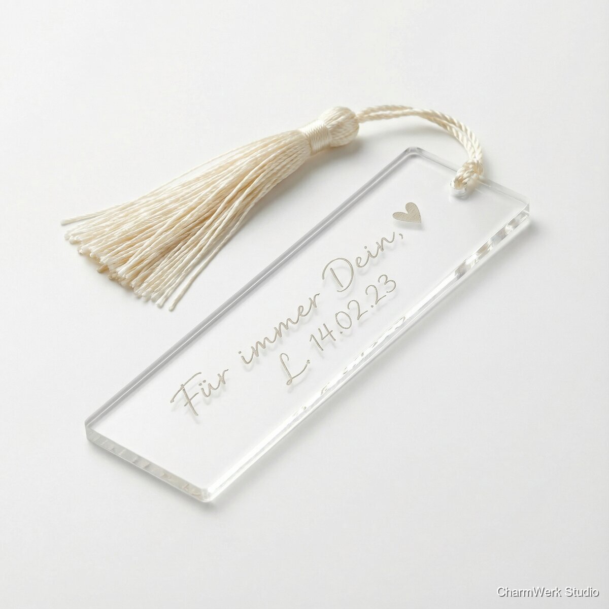 „Graviertes Liebesbrief“-Bookmark aus Acryl - Seitenansicht