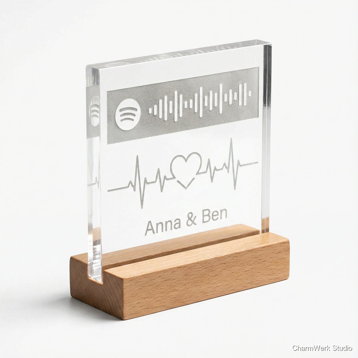 Acryl-„Song Code“-Aufsteller mit Herzlinie - Seitenansicht