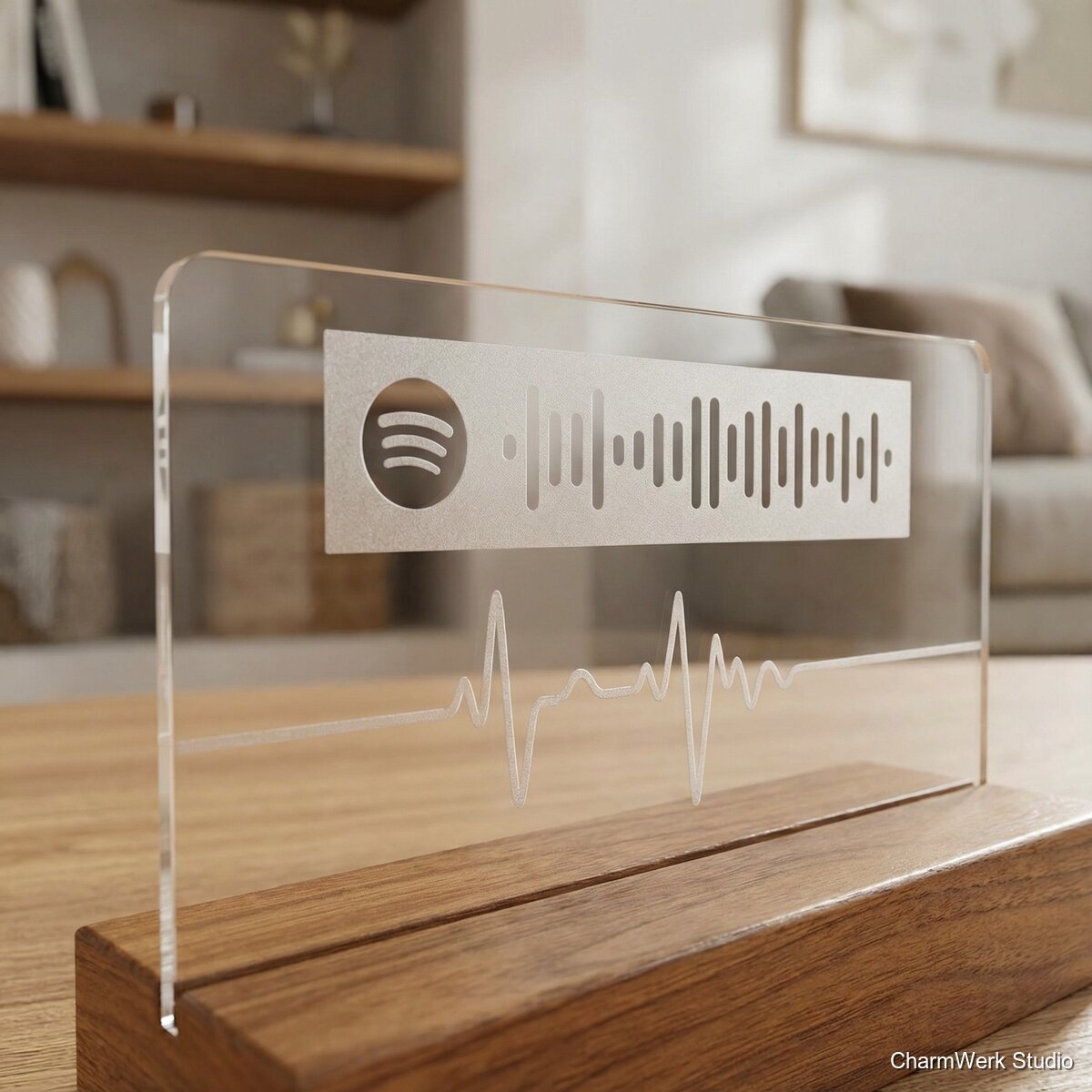 Acryl-„Song Code“-Aufsteller mit Herzlinie - Detailansicht