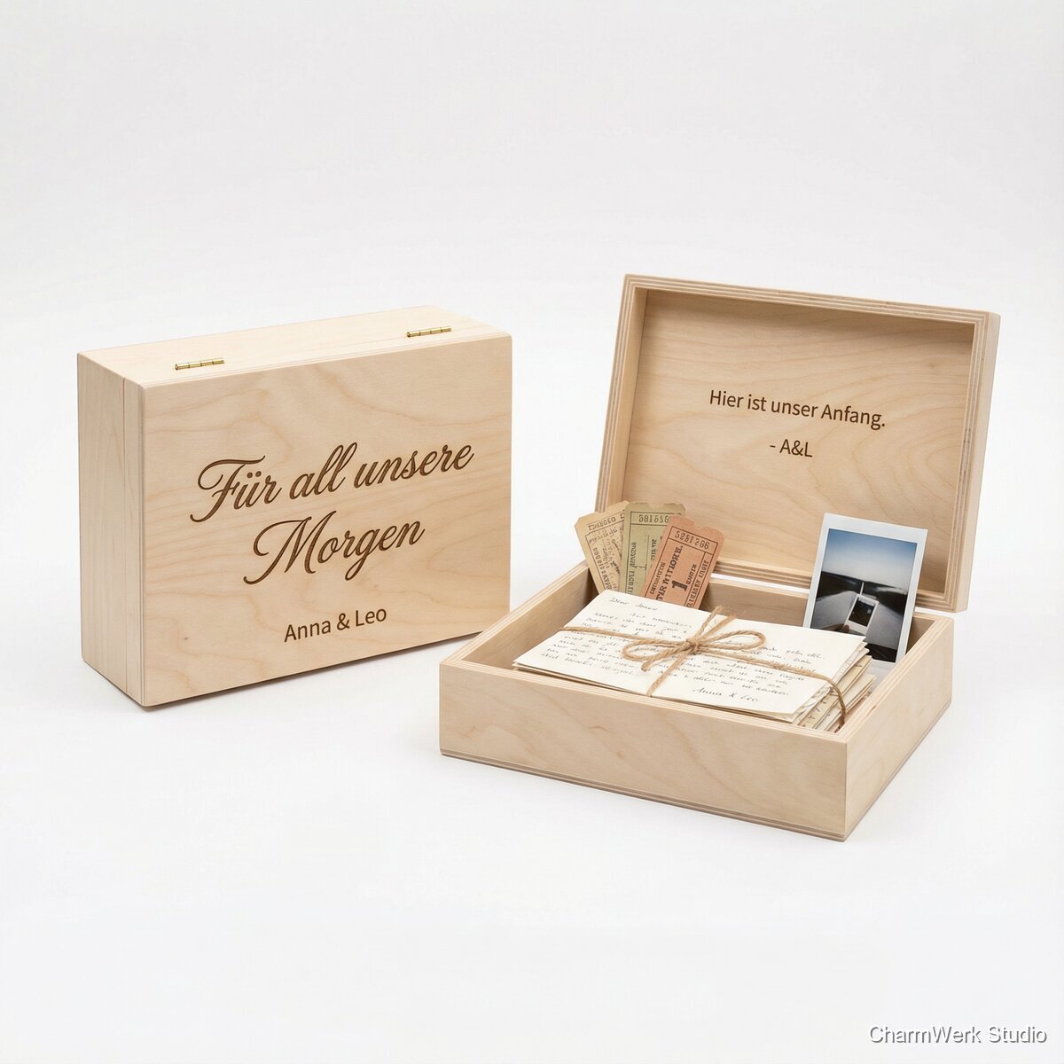 Liebesbrief-Box mit graviertem Deckelzitat