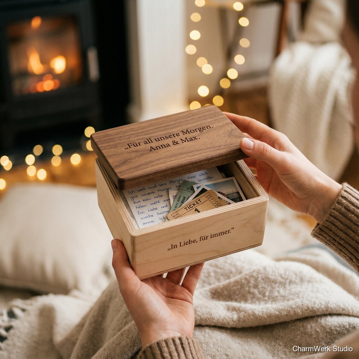 Liebesbrief-Box mit graviertem Deckelzitat - Lifestyle