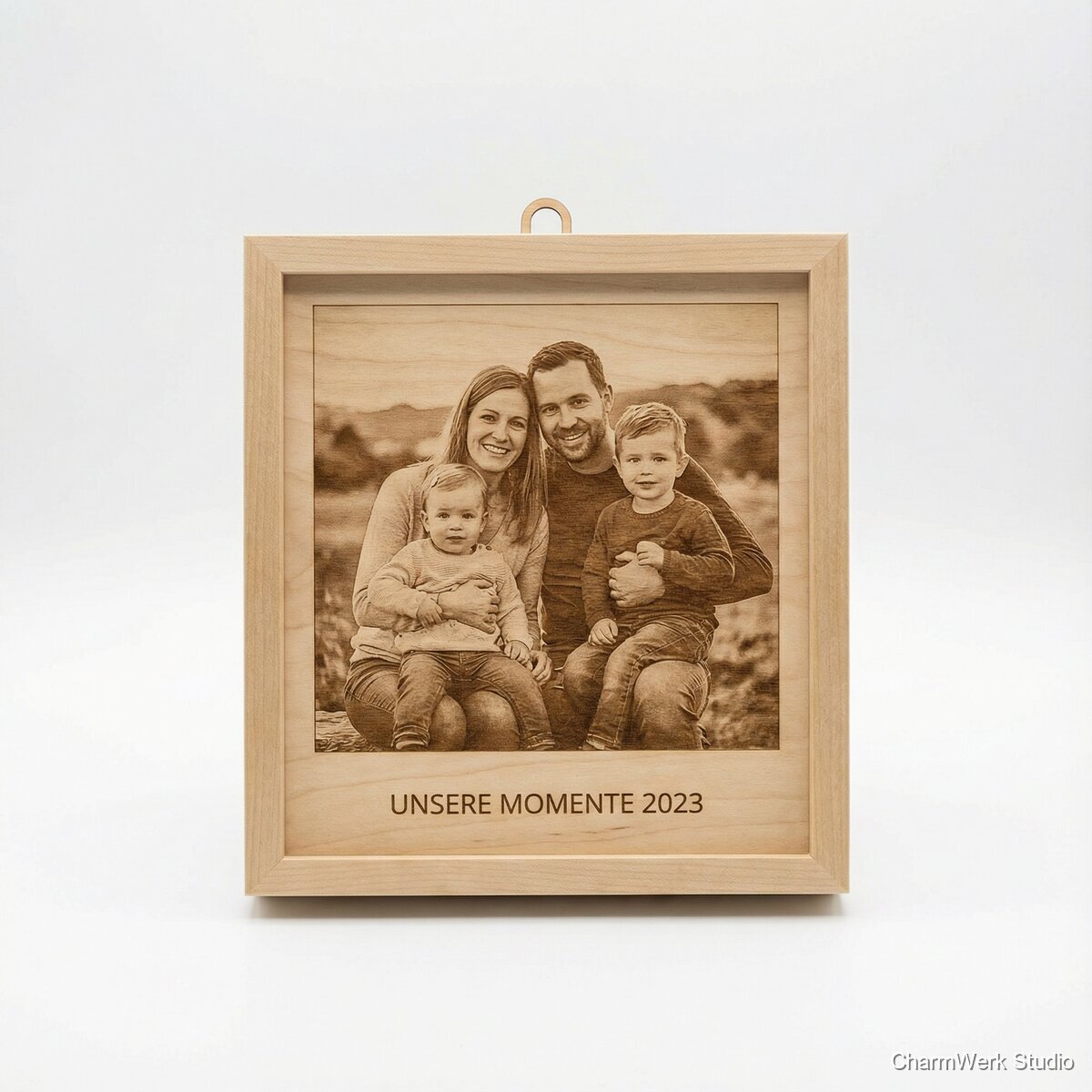 Fotogravur-Holzbild im Polaroid-Rahmenlook