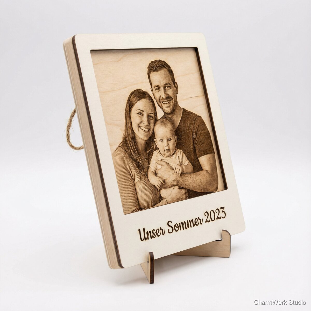 Fotogravur-Holzbild im Polaroid-Rahmenlook - Seitenansicht