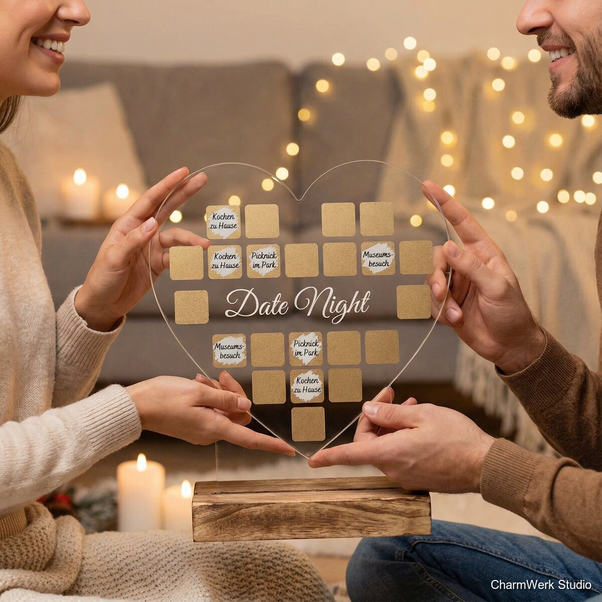 Acryl-Herz mit „Date Night“-Rubbel-Look Gravur - Lifestyle