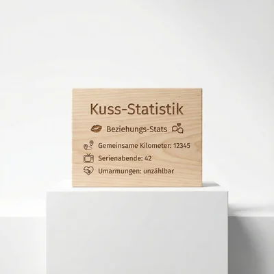 CNC-gefräste „Kuss-Statistik“-Tafel humorvoll