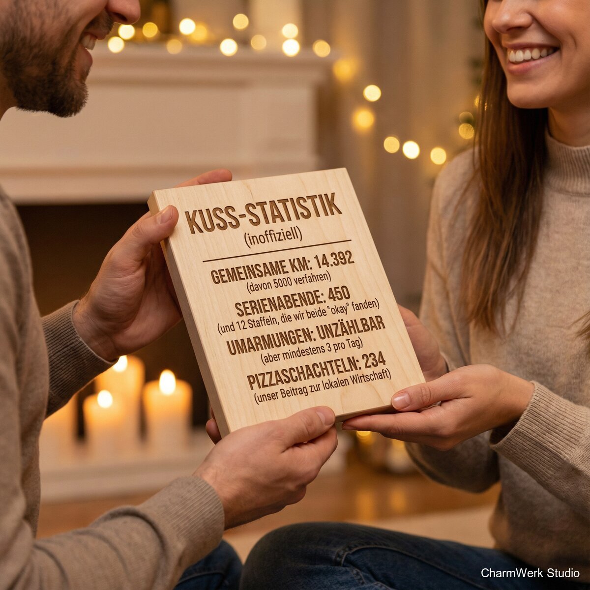 CNC-gefräste „Kuss-Statistik“-Tafel humorvoll - Lifestyle