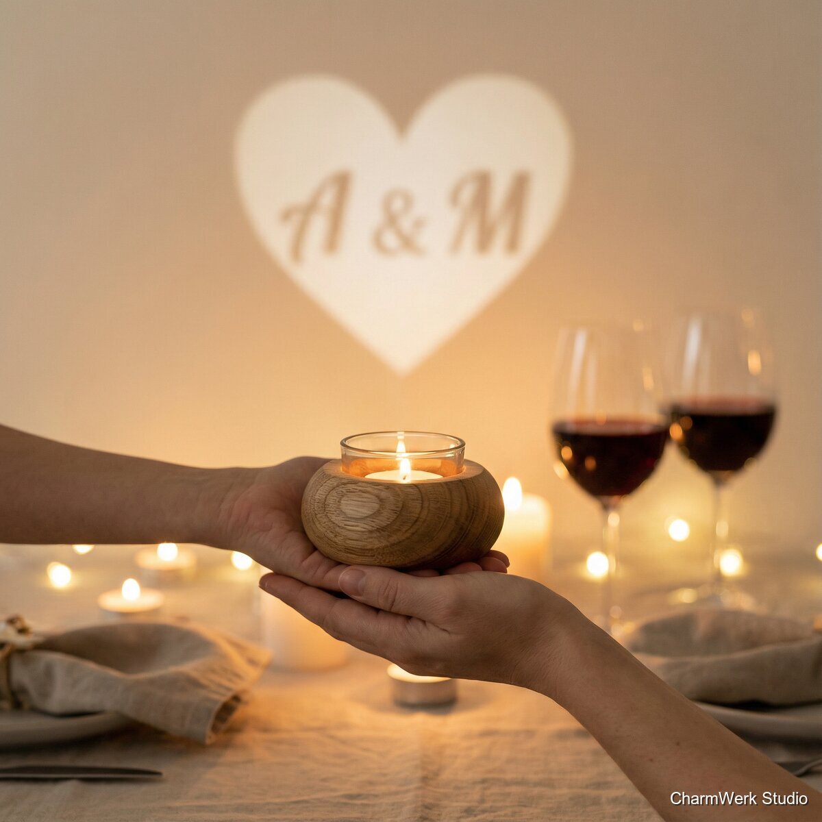Kerzenhalter aus Holz mit Schattenbotschaft - Lifestyle
