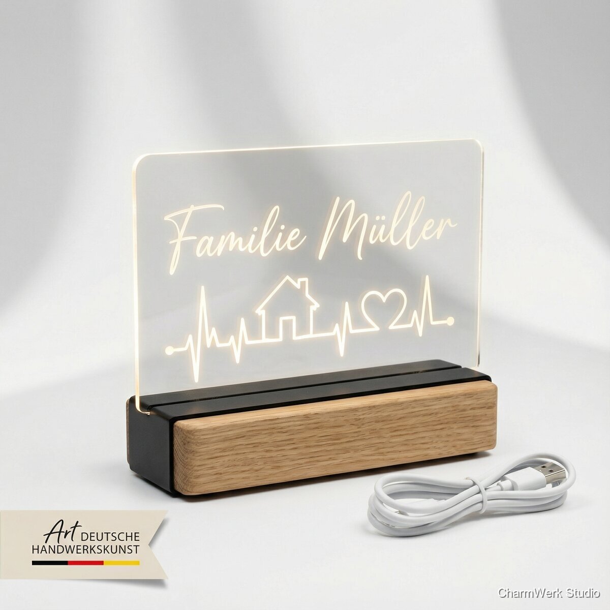 Acryl-Edge-Lit Nachtlicht mit Familienmotiv