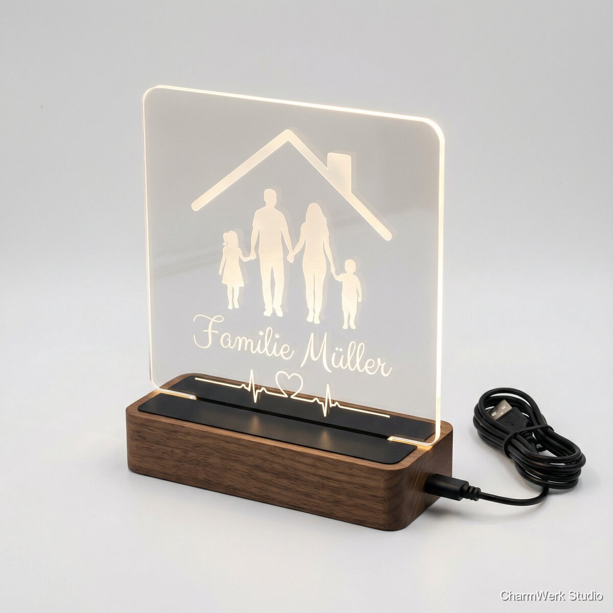 Acryl-Edge-Lit Nachtlicht mit Familienmotiv - Seitenansicht