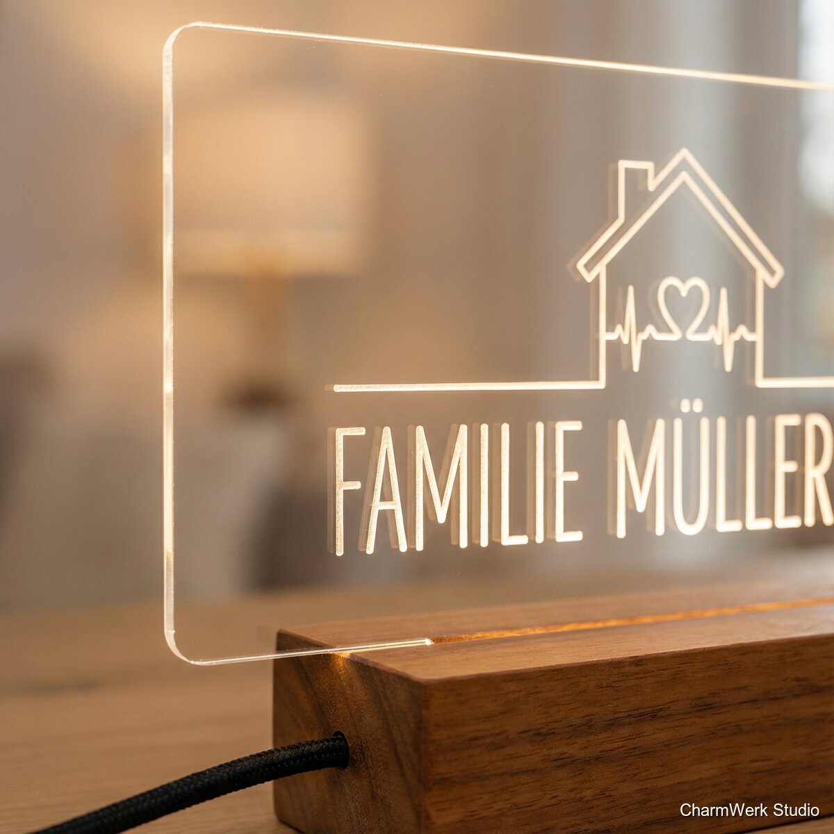 Acryl-Edge-Lit Nachtlicht mit Familienmotiv - Detailansicht