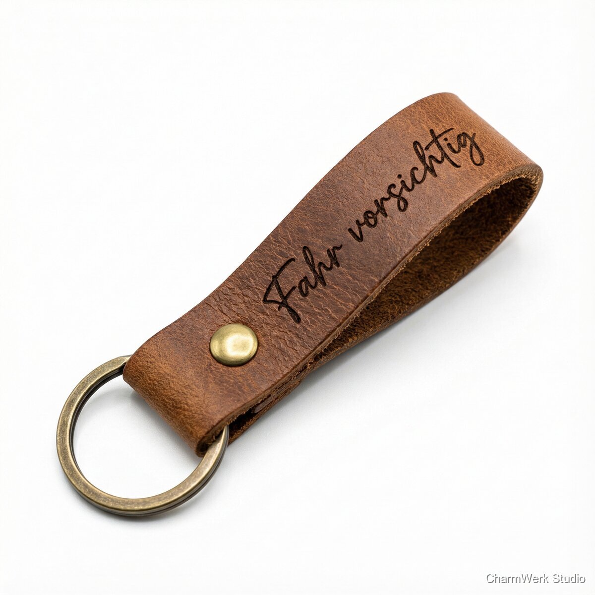 Leder-Schlüsselanhänger mit Handschriftgravur - Seitenansicht