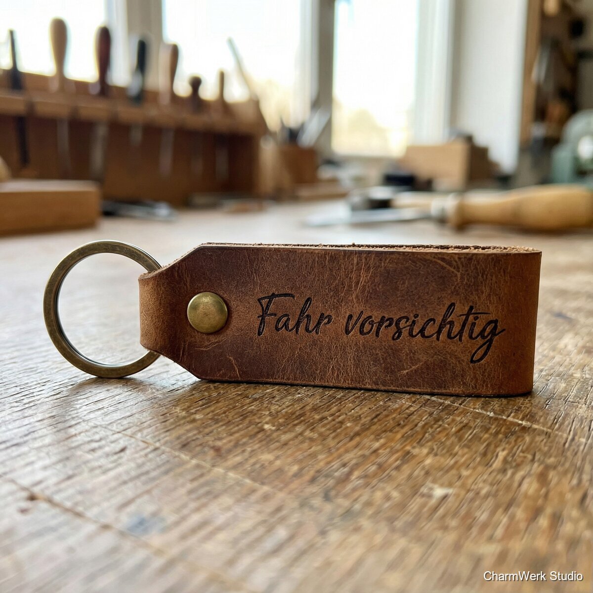 Leder-Schlüsselanhänger mit Handschriftgravur - Detailansicht