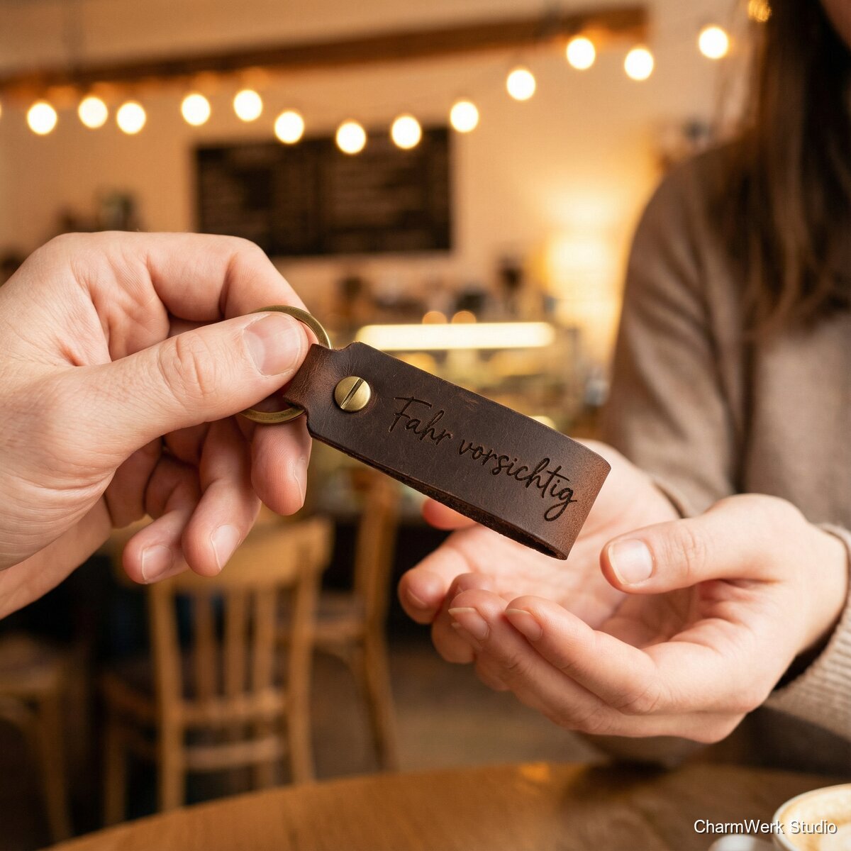 Leder-Schlüsselanhänger mit Handschriftgravur - Lifestyle
