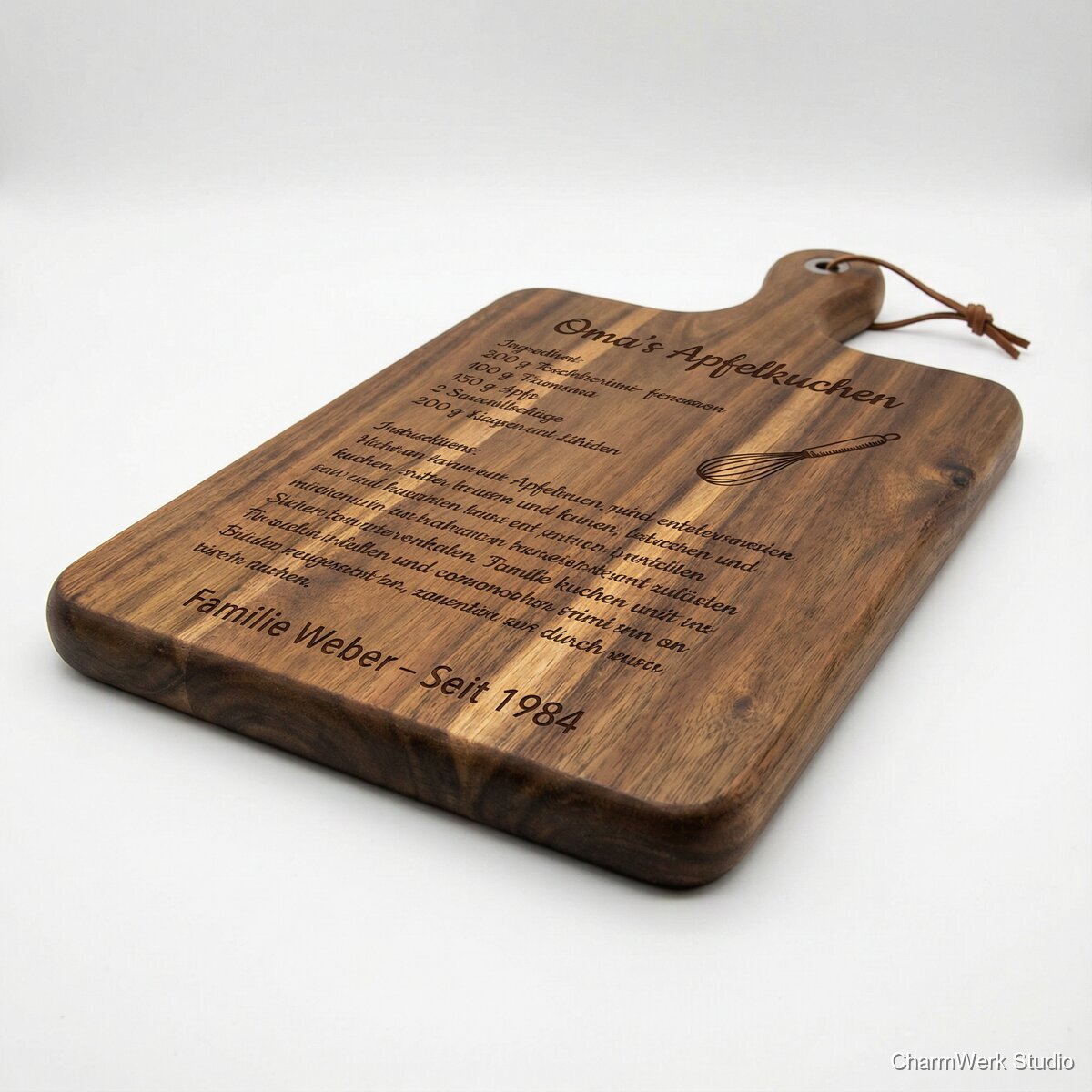 Schneidebrett mit Rezept- oder Familiengravur - Seitenansicht