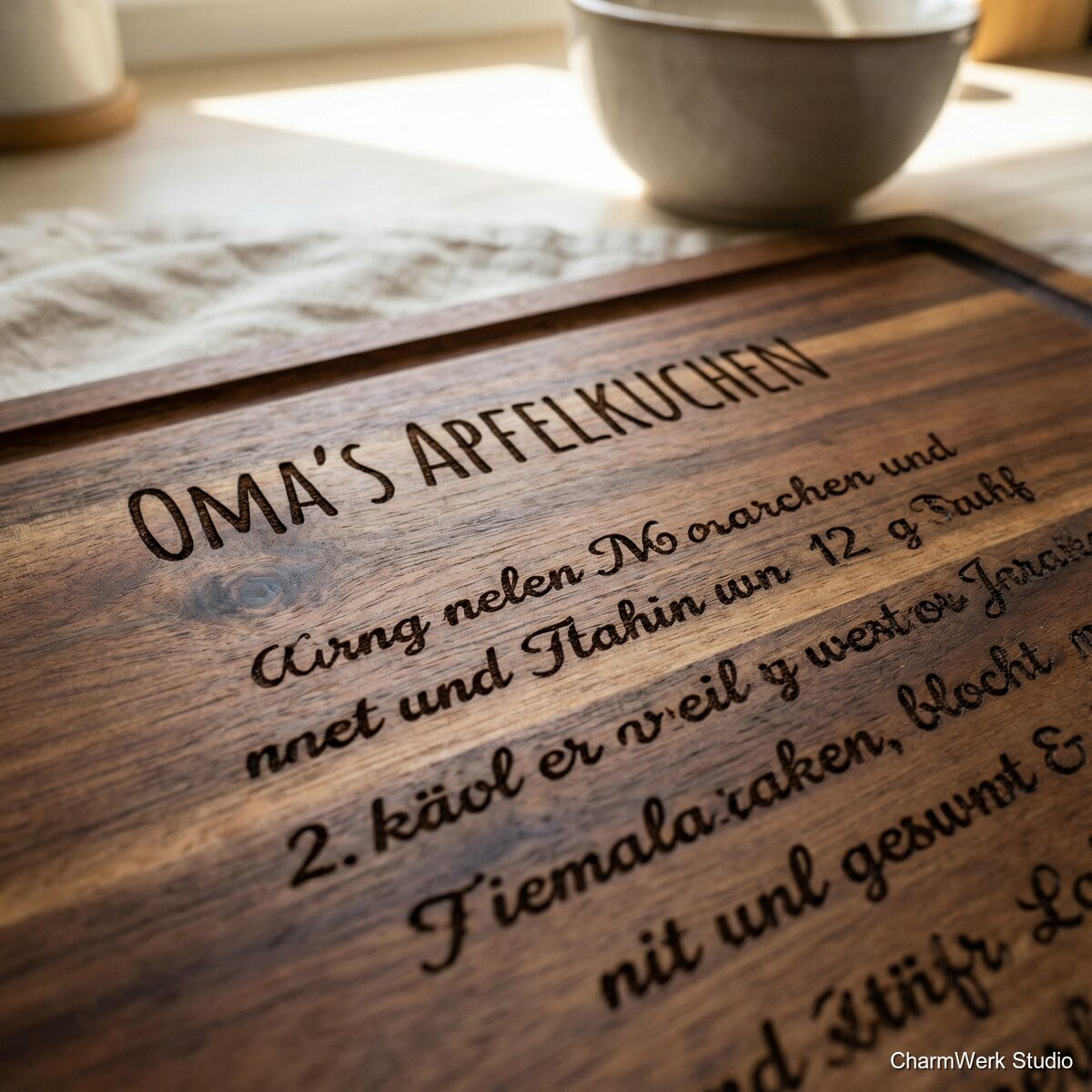 Schneidebrett mit Rezept- oder Familiengravur - Detailansicht
