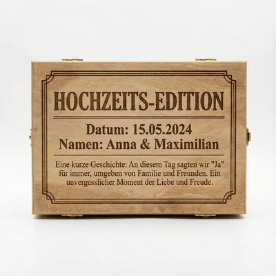 Weinkisten-Deckel mit Anlass-Story als Gravur