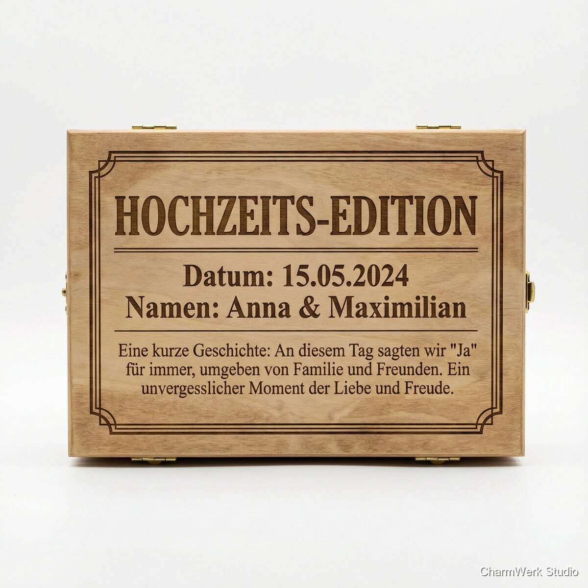 Weinkisten-Deckel mit Anlass-Story als Gravur